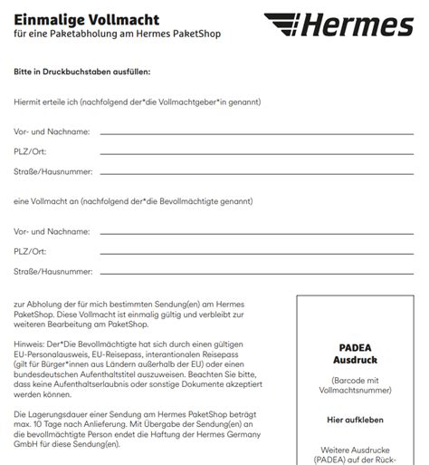 vollmacht paketabholung hermes